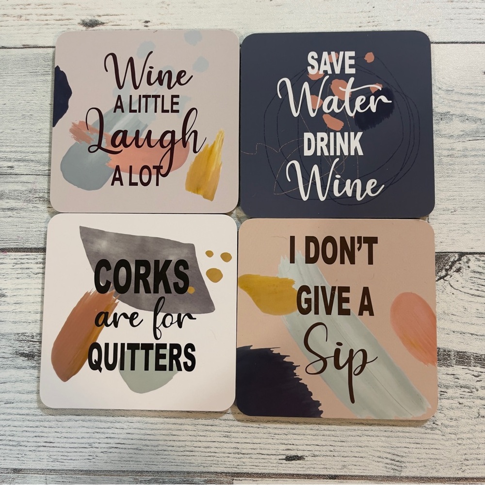 Orbit Innovations Wine Theme Cork Back Square Round Corners Coasters 4 Piece NWT